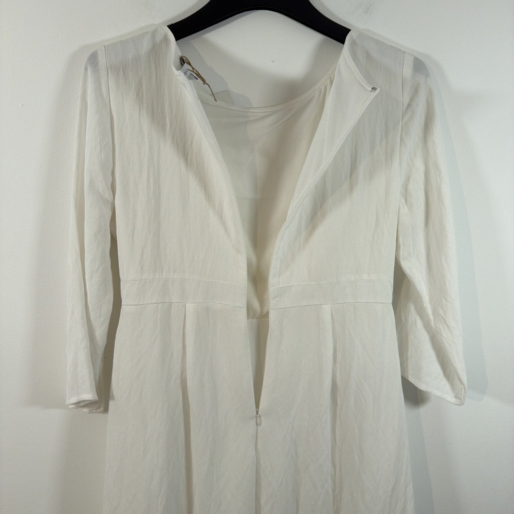 Stevie Hender White Wrap Midi Dress Large NWT Rayon Lined 3/4 Sleeve Tie Waist - Picture 9 of 11
